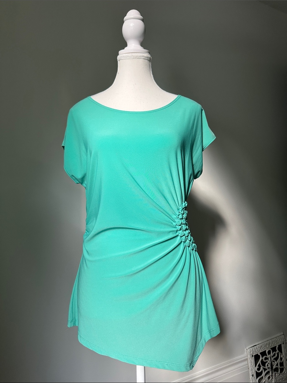 DRESS BARN Turquoise Y2K Side Cinched Preppy Retro Short Sleeve Blouse Small